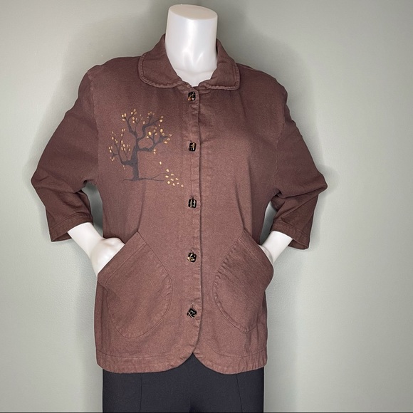 Lady Jane Brown Blouse or Light Jacket with Glass Buttons - Picture 1 of 14